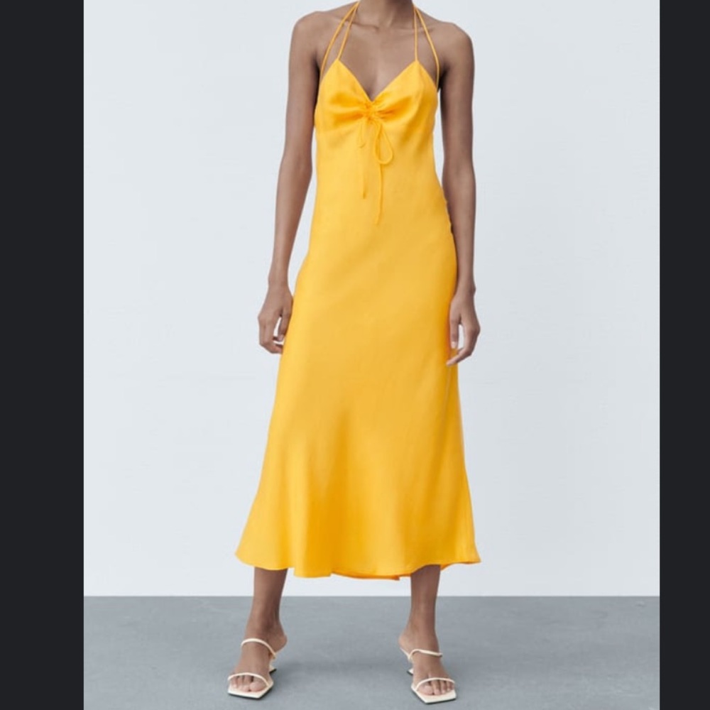 ZARA SATIN EFFECT MIDI DRESS in tangerine size small